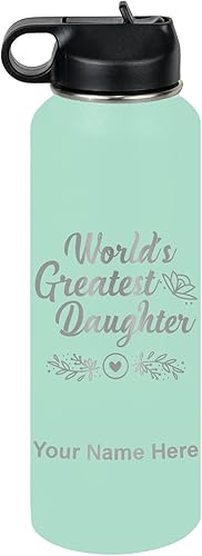 Miniatura 75 de LaserGram Personalized Water Bottle, World's Greatest Daughter, Stainless Steel Double Wall Vacuum Insulated with Flip Top Straw, Custom Engraved