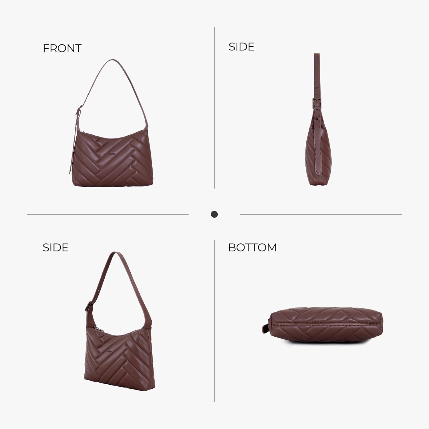 Herringbone Shoulder Bag for Women, Brown Vintage Style Hobo Purse, Small Crossbody Bag with Adjustable Strap - Image 4