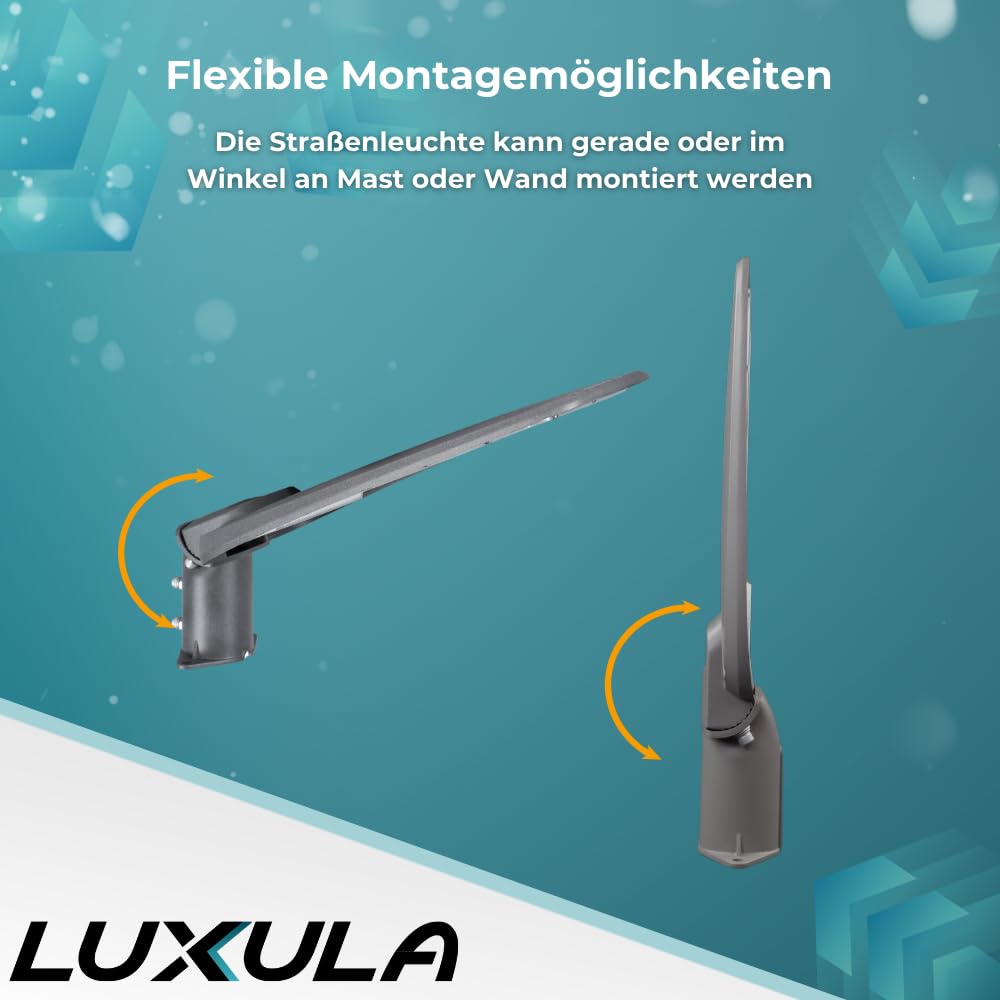 LUXULA LED Straßenlaterne 150W 4500K Neutralweiß, IP65 Außenleuchte für Mast- oder Wandmontage, wetterfeste Außenbeleuchtung für Hof, Parkplatz und Wege, robuste Straßenbeleuchtung Grau