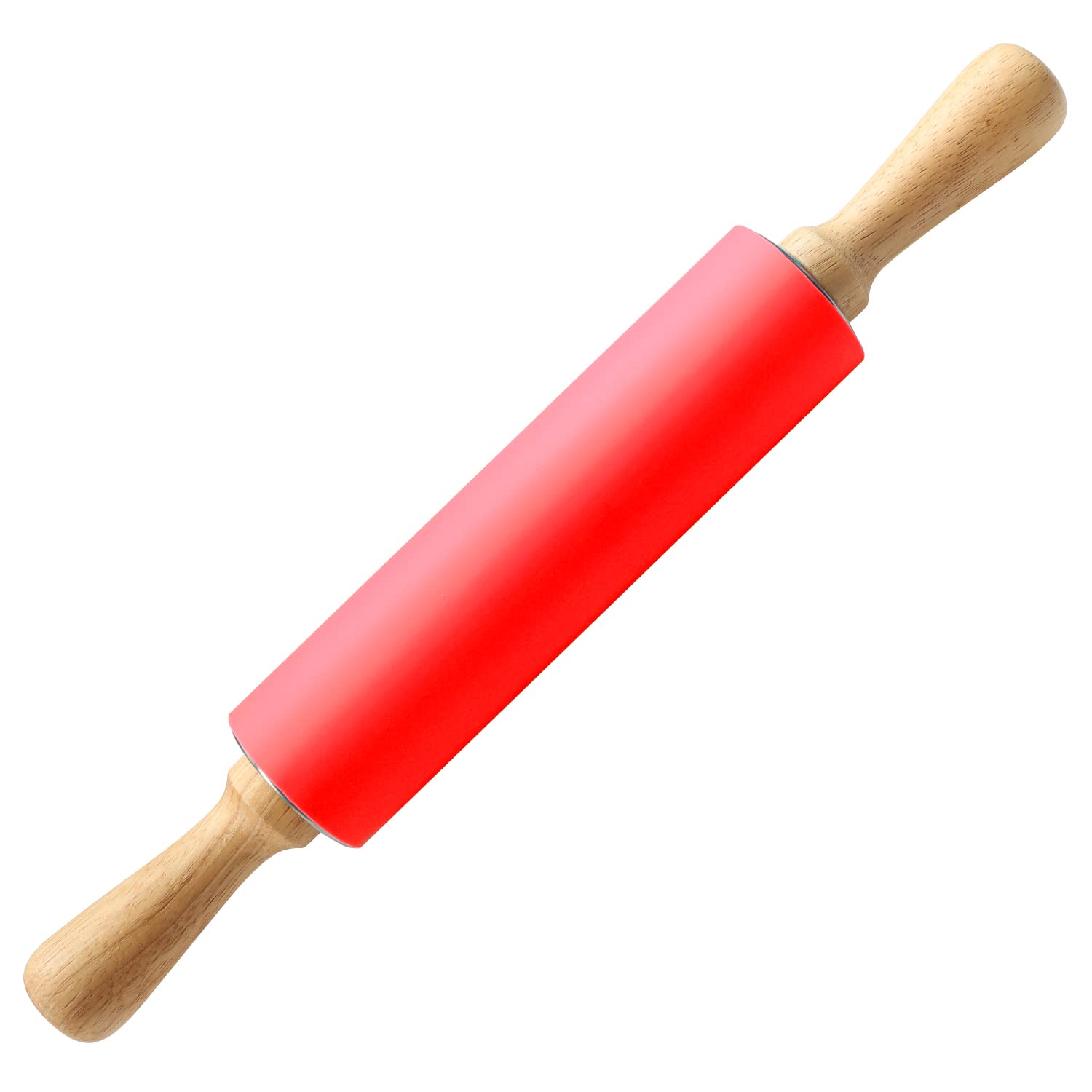 HONGLIDA 17-inch Silicone Rolling Pin for Baking, Non-stick Surface and Comfortable Wood Handles