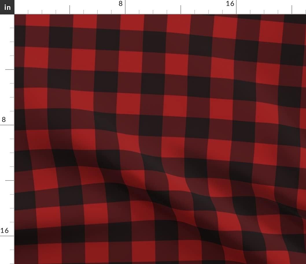 Spoonflower Fabric - Buffalo Plaid Red Check Crowns Rustic Cabin Lumberjack Woodland Printed on Cotton Poplin Fabric by The Yard - Sewing Shirting