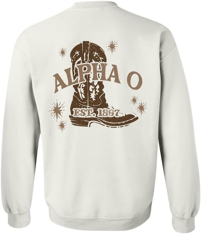 Alpha Omicron Pi Sweatshirt - Alpha O Cowgirl Boots Sorority Crewneck Sweatshirt