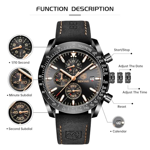 Image of BENYAR Mens Watch Chronograph Analog Quartz Movement Quartz Movement Sports Watch 30M Waterproof with Analog Date Watch Men Retro Street Style Men's Watch