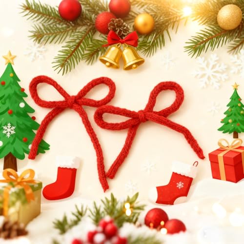 2 piezas Pinzas de Pelo con Lazo de Cuerda Tejida Roja para Mujer, Clips de Pelo con Lazo para Cabello Delgado y Grueso, Accesorios Antideslizantes para Estilo Navidad Año Nuevo Cumpleaños Uso Diario Escolar miniatura 2
