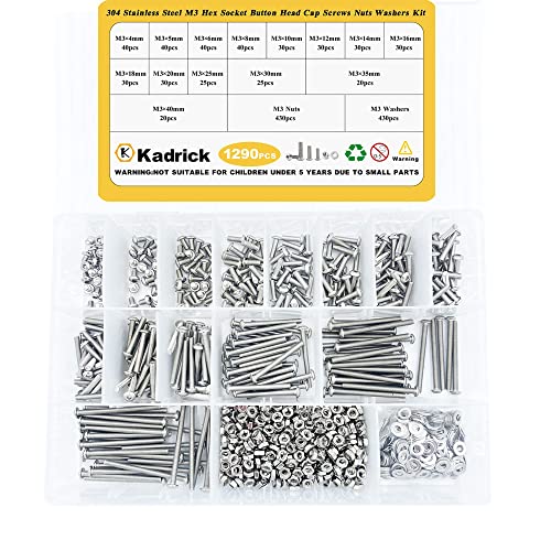 Kadrick 1290 Pcs M3 Metric Screw Aassortment,4mm-40mm Commonly Used 304 ...