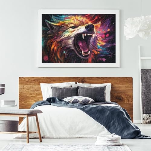 Puzzle de lobo de 1000 piezas para adultos, rompecabezas abstracto de papel de 70x50 cm 7
