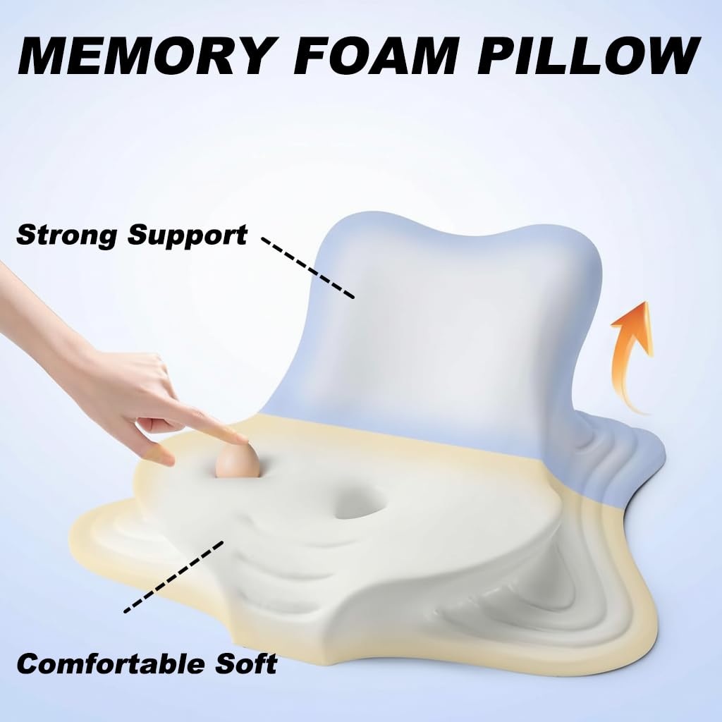 Cuscino Cervicale Ergonomico,Cuscino in Memory Foam per Dormire Per Laterali,Supini e Proni,Federa Sfoderabile e Lavabile