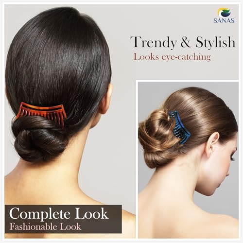 Image of Sanas French Comb (4 Pcs) Hair Clips For Women Side Comb Set For Bun, Juda Accessories For Women Hair Comb Clips, Hair Fork Stylish Hair Slides (Trendy Multi Colour Pack) (4 Pcs)
