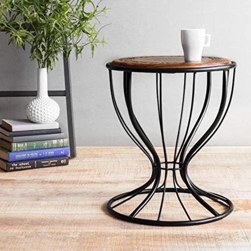 Wrought Iron Stool with Wooden Seat for Home & Office – Stylish Seating for Living Room Kitchen & Workspace
