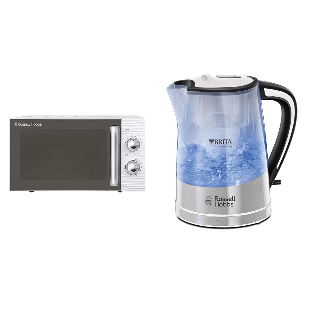 Russell HobbsRHM1731 INSPIRE White 17 Litre Manual Microwave & Brita Filter Purity 1.5L, Fast boil 3KW Electric Cordless Kettle for cleaner