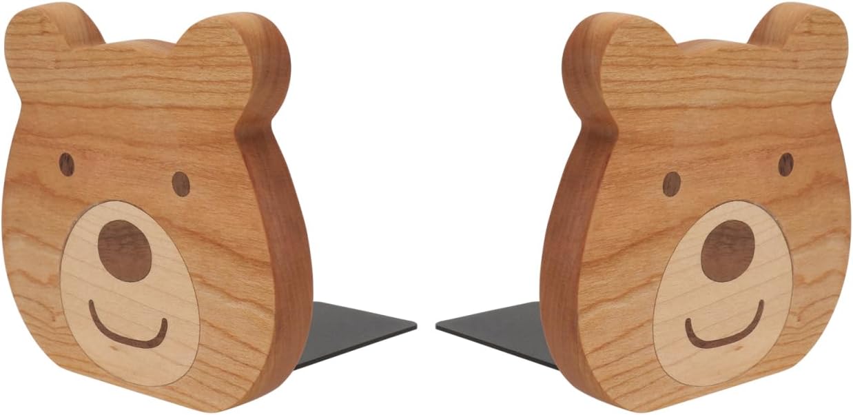 BESTOYARD Little Bear Bookli Decorative Bookends for Kids Cute Bear Design Wooden Bookends for Nursery Bedroom Office 2Pcs