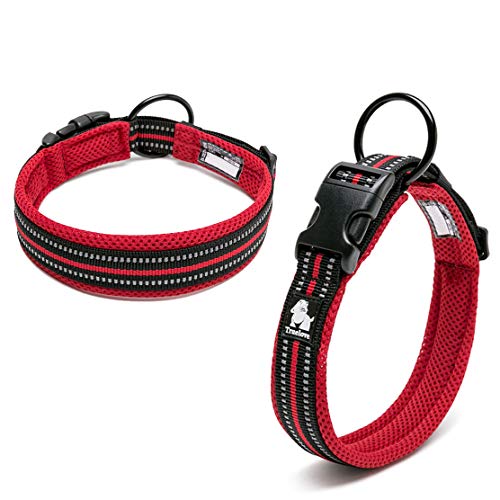 Kismaple Collare Cane Riflettente Regolabile Imbottito Morbido Accogliente Traspirante Collare per Cani Piccolo, Peso Leggero Avventura all'Aria Aperta Collari di addestramento (M 40-45cm, Rosso)