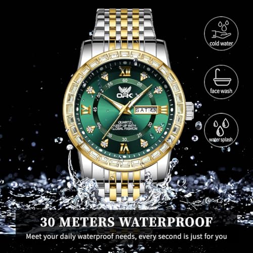 Image of OPK Watches for Men Diamond Roman Analog Mens Watches Waterproof Large Stainless Steel Men Wrist Watch Business Father Gift Watch Blue