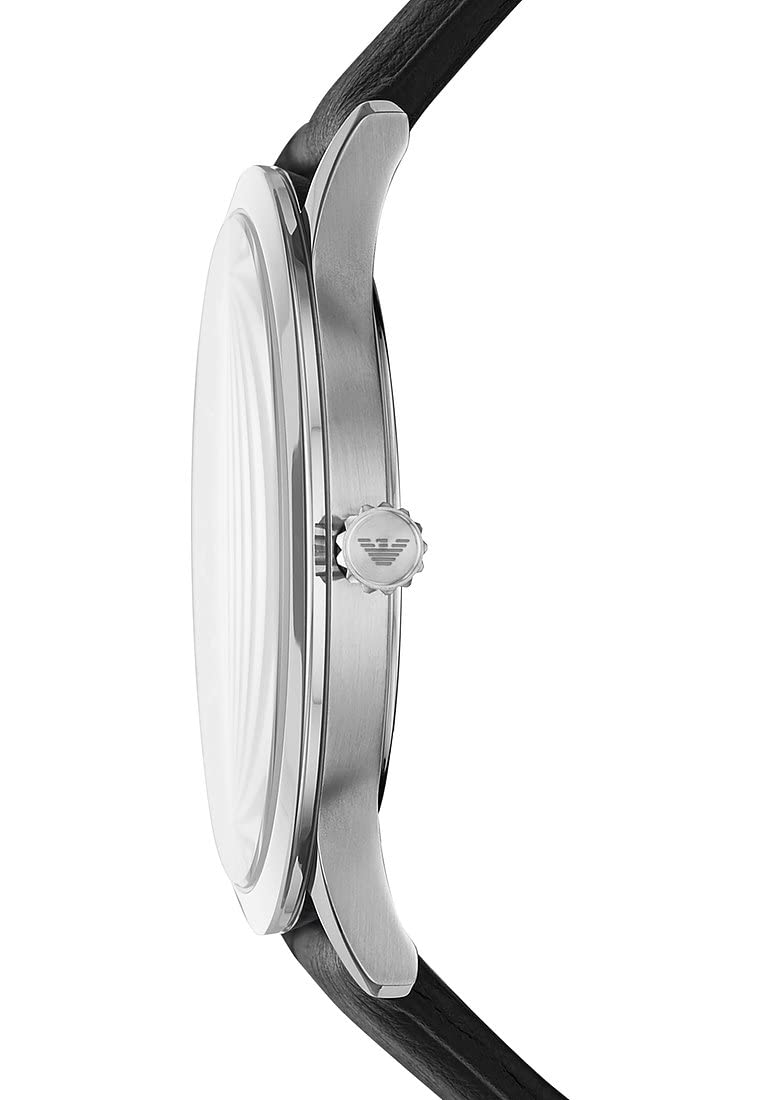 Emporio Armani Watch for Men, Quartz Three Hand Date Movement and 43mm Case Size with Leather Strap