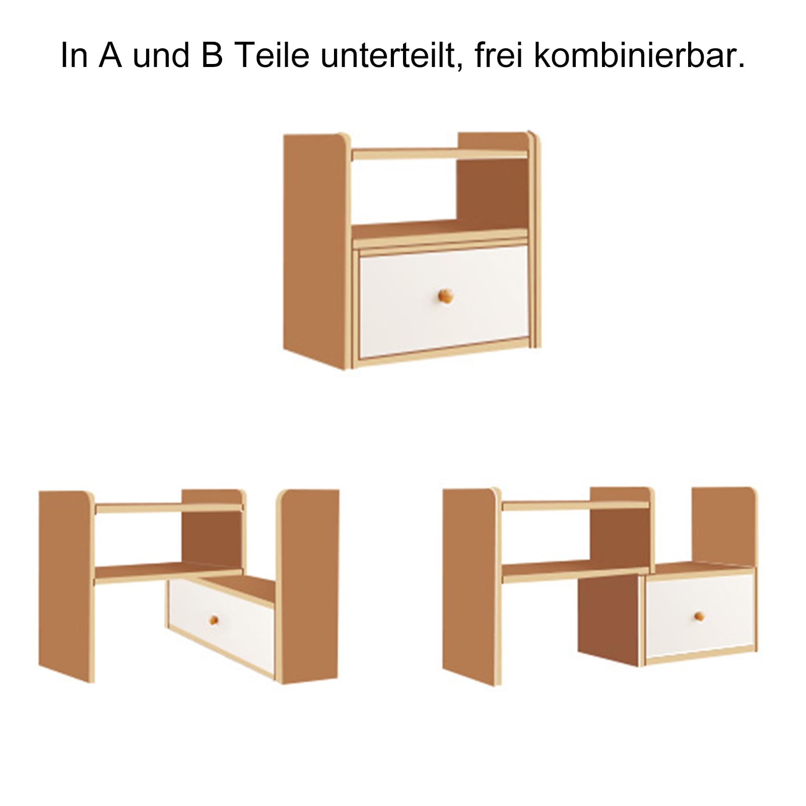 Undres Bücherregal, Desk Organizer, Schreibtisch Regal, Desktop-Bücherregal aus Holz, Hergestellt aus Hochwertiger MDF-Platte, für Schlafzimmer, Büro, Arbeitszimmer (Holzfarbe, Mit Schublade)