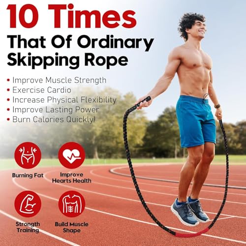 Image of Leosportz Weighted Jump Rope for Boxing - Heavy Skipping Rope for Pro Athelets | 25 mm Thick Battle Jump Rope for Men Women Adults Boxing Pro Training Workout (Black-yellow)