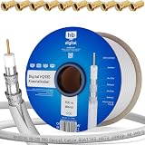 HB-DIGITAL 100m SAT Koaxialkabel 135dB 4-fach geschirmt 8K 4K UHD inkl. 10x F-Stecker – Antennenkabel für DVB-S2 DVB-C2 DVB-T2 TV SAT – CCS Innenleiter – Weiß