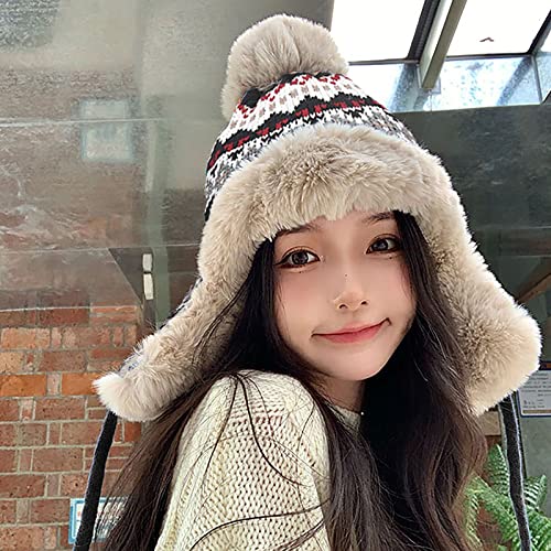 Purfun Women Teens Coldproof Knitted Trapper Hat With Thick Faux Fur Lining thumb #2