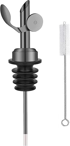 WAFJAMF Vertedores de botellas de acero inoxidable con peso, función de giro automático, boquilla dispensadora de aceite de oliva con 1 cepillo de