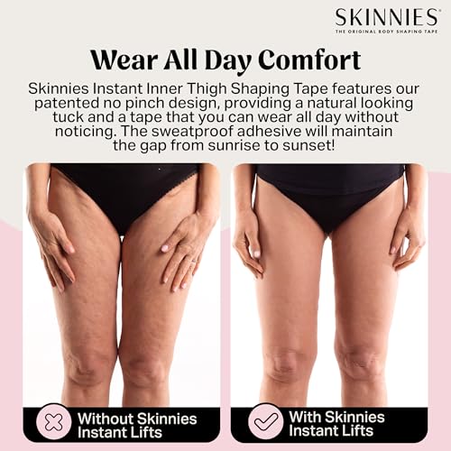 Skinnies Inner Thigh Tape - Patented & Made in USA - Clear Adhesive Strips Instantly Slim Upper Inner Thigh & Prevent Chafing - Sweatproof and All-Day Wear Body Tape for Women - 5 Pairs3