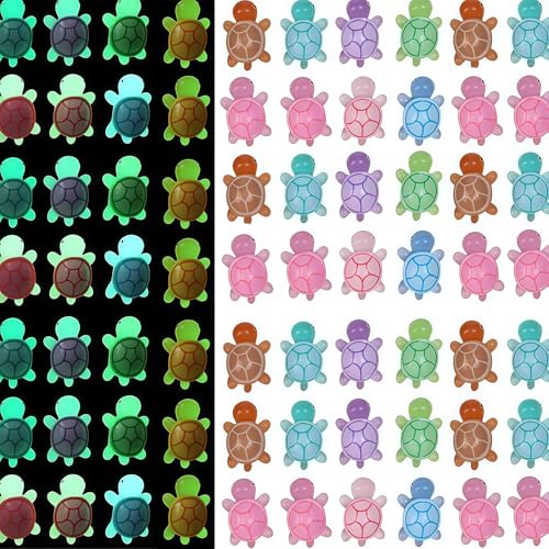 100 Stück Turtles Figuren,Mini Schildkröten Im Dunkeln Leuchtende Bunt Harz Tiere Leuchtend Kleine Kunstharz Schildkröte Figur Luminous Resin Animals Miniatur Lustig Tierfiguren Set für Kinder Deko