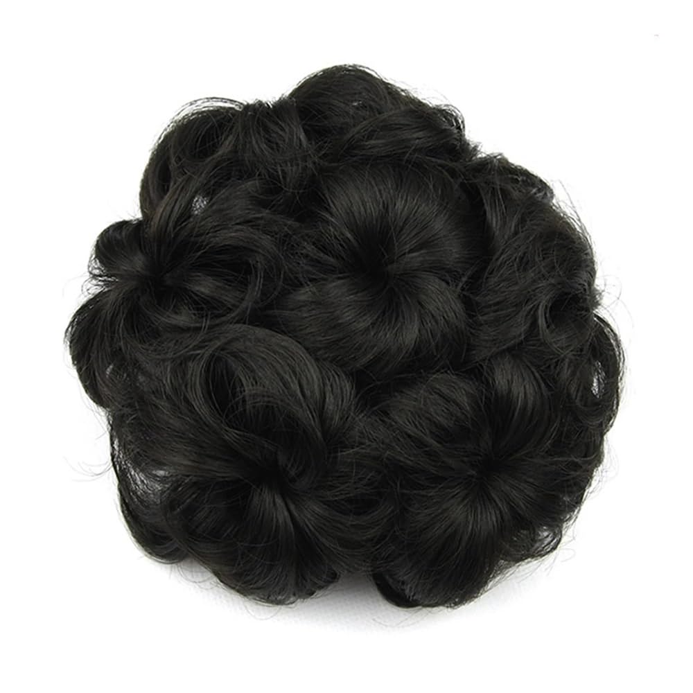 QRSTUVXZY Synthetic Hair Scrunchies Curly Chignon Rubber Band Bun Donut Roller Hairpieces for Women(Jet black)