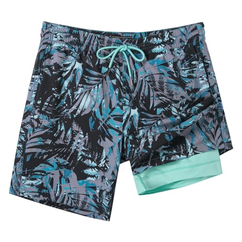 Image of SURF CUZ Mens Swim Trunks with Compression Liner Swim Shorts 7 inch Swimming Trunks Stretch 7 Inch Swim Suits Quick Dry