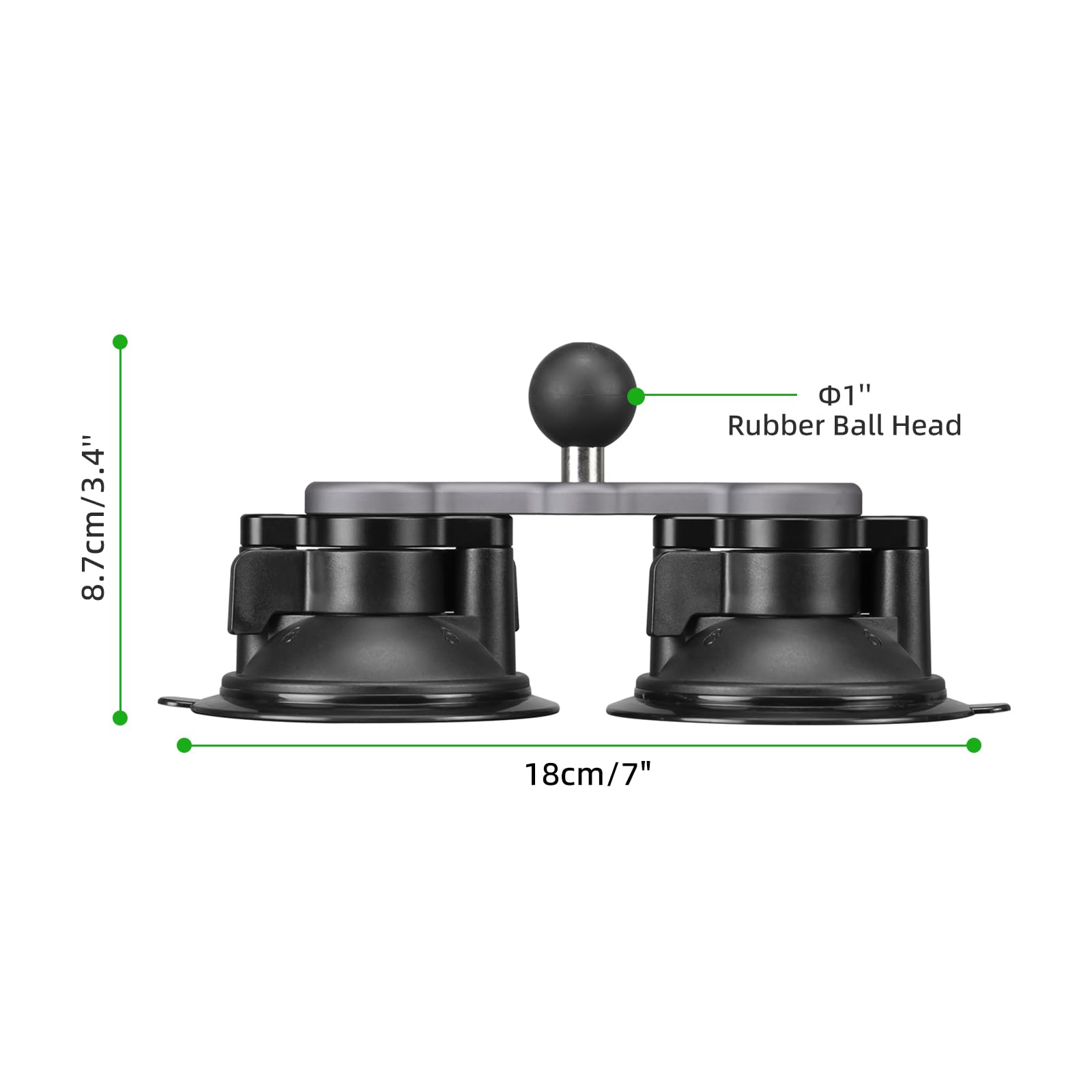 FANAUE Ventouse pour Voiture avec Adaptateur de Boule d'un Pouce, Double Ventouse Compatible avec Les Bras à Double Prise RAM MOUNTS, pour Montage sur Le Pare-Brise de la Voiture.
