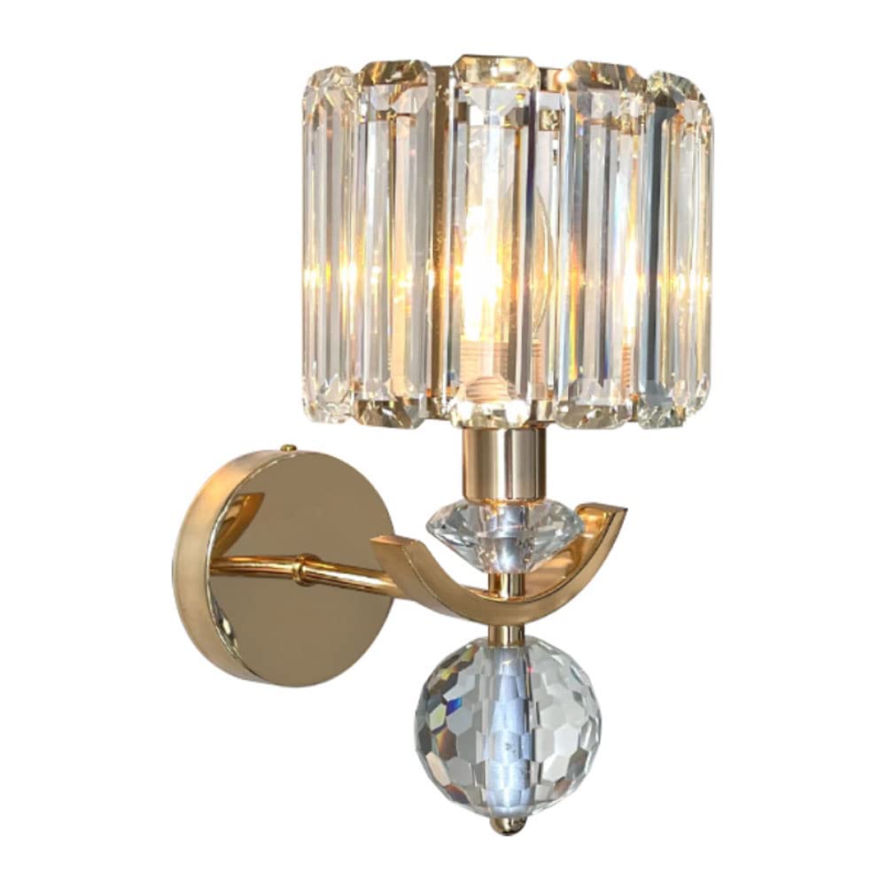 SXSCARKX Crystal Wall Light Gold Metal Sconce Postmodern Mounted Lamp, E14 Headboard Lighting Fixture, Living Room Bedroom Bedside Decor Lamps, Indoor Wash Lights
