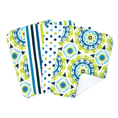 Trend Lab Waverly Solar Flair Burp Cloth Set, Blue/Green, 4 Count