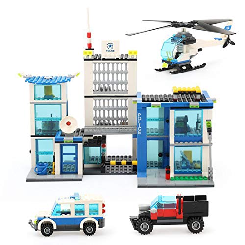 TRCS City Polizei Spielzeug Bausteine, 882 Teile Mobile Kommandozentrale mit Hubschrauber & Polizeiauto & Waffen… – Bild 3