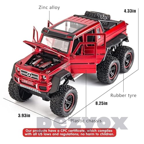 Image of 1 /22 Benz G63 AMG 6x6 V12 Off-Road Black Pickup Model Car, Zinc Alloy Pull Back Toy car with Sound and Light for Kids Boy Girl Gift (Red)