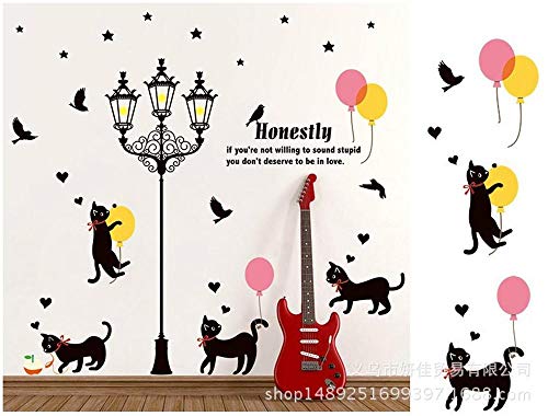 Stickers muraux Peintures murales décoratives-réverbères sous le chat noir, stickers muraux, salon, décoration de la chambre d'enfants enlevés-60cmx90cm