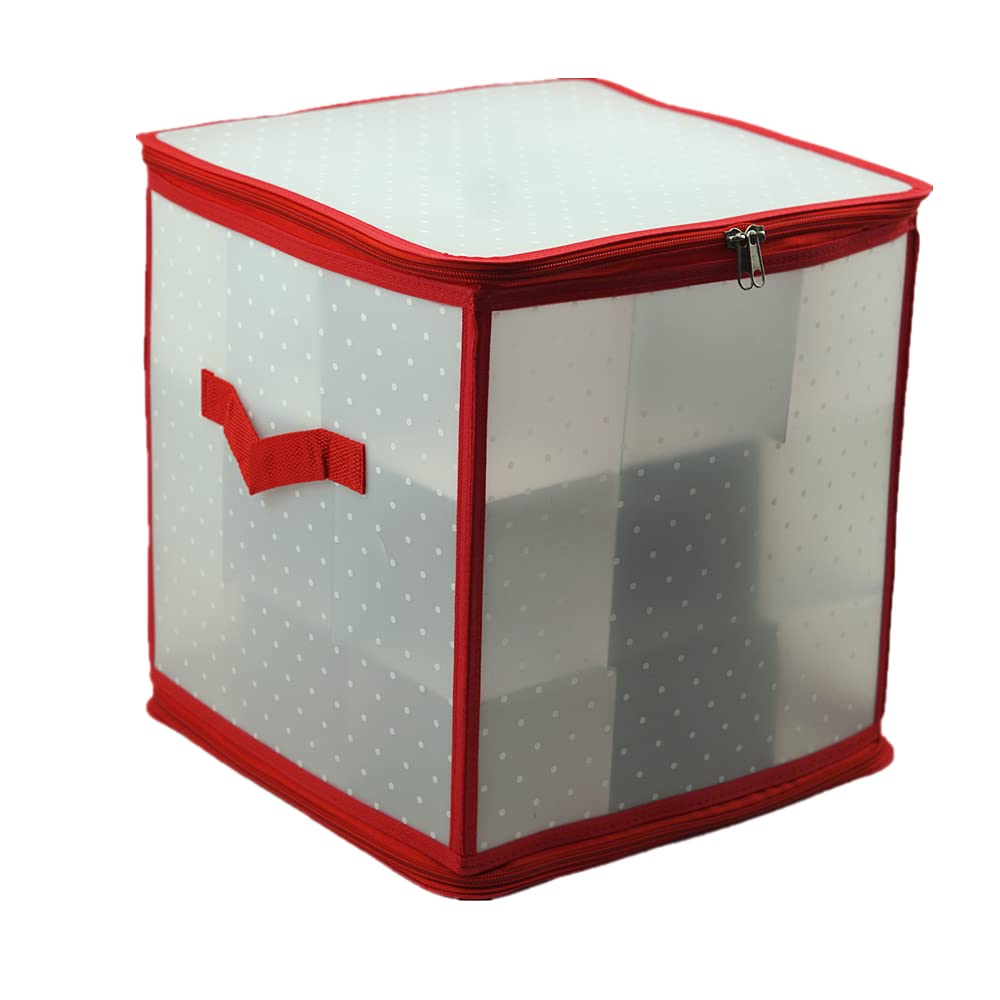 NIGMA® Christmas Baubles Storage Box with Dividers | Stores up to 27 Baubles, Foldable Storage Holder with Handles | Zip Closing, Xmas Ornaments and Decorations Container (White)