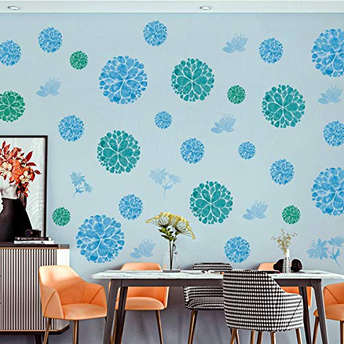 Vinilos decorativos de flores azules 3D para pared, paquete de 4 miniatura 4