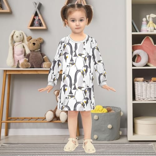 Girls Dresses Toddler Girl Clothes Emperor Penguin Animal White Pattern Winter Casual Long Sleeve for Kids 2-8 Years2