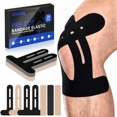 20 PCS Waterproof Kinesiology Tape for Shoulders/Knees Precut Strips for Knee Pain Relief & Stability Support(Cotton)
