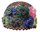 Crochet Beanie Hat for Women Men Y2k Floral Boho Knitted Beanie Cotton Flower Patterned Slouchy Skull Cap Lace Head Wrap Coffee