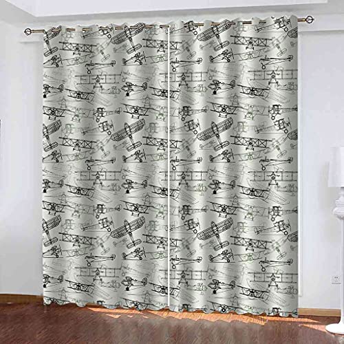 Rideau occultant à oeillets imprimé avion rétro polyester isolant phonique chambre - 2