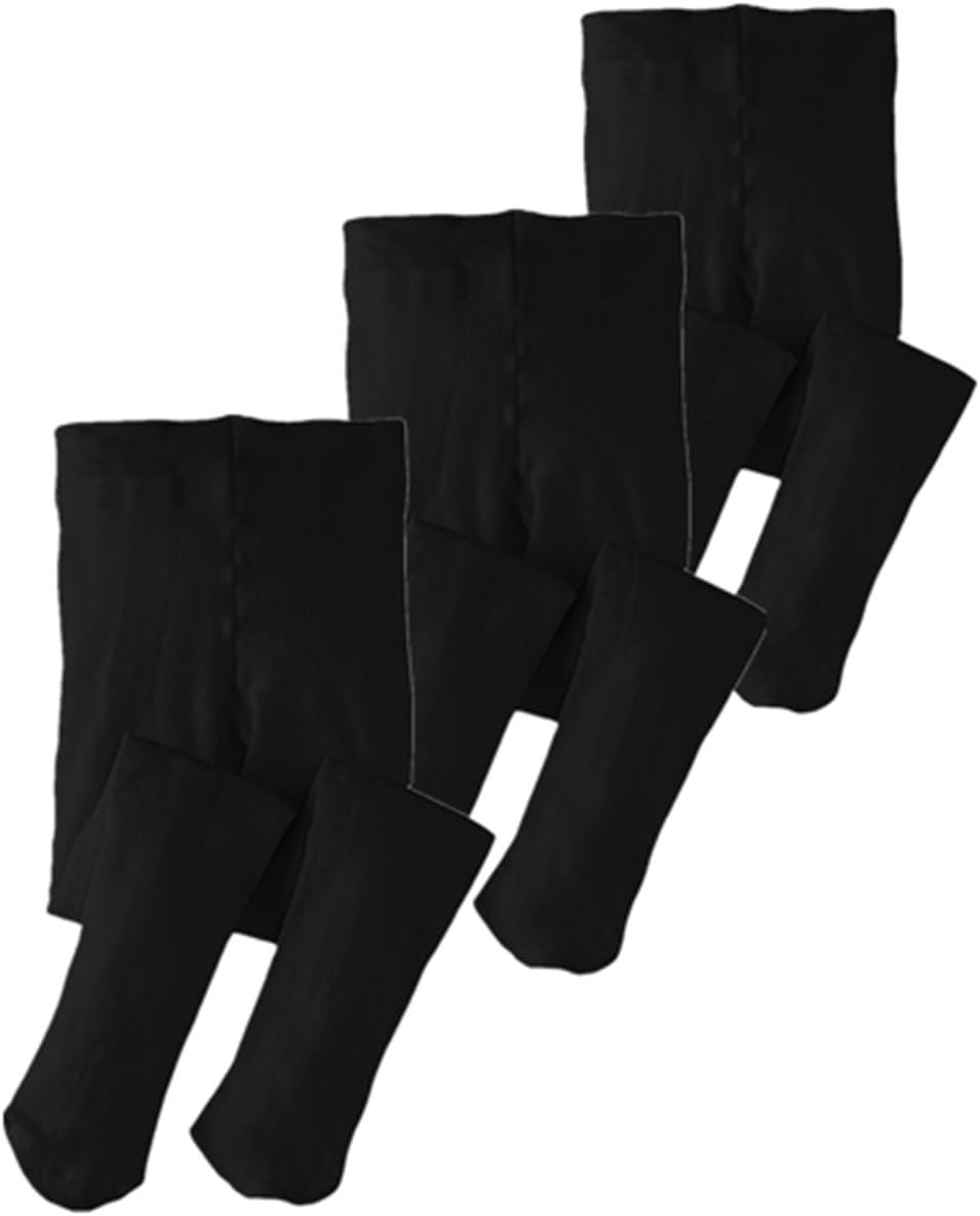 Monvecle 3 Pairs Girls' Kids Opaque Microfiber Dance Stockings School Uniform Footed Tights