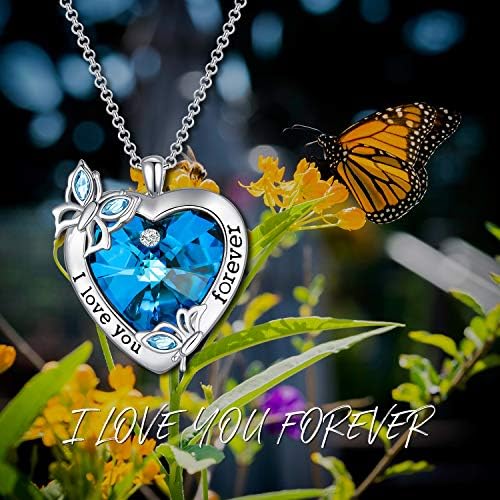 Butterfly Necklace Sterling Silver"I Love You Forever" Heart Pendant Necklace, Birthday Wedding Anniversary Jewellery Gifts for Her Women Girlfriend Wife Mum