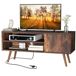 Cozy Castle TV Stand for 48 Inch TV, Mid Century Modern Entertainment Center with Storage Cabinet, TV Media Console for Living Room, Bedroom, Rustic Brown