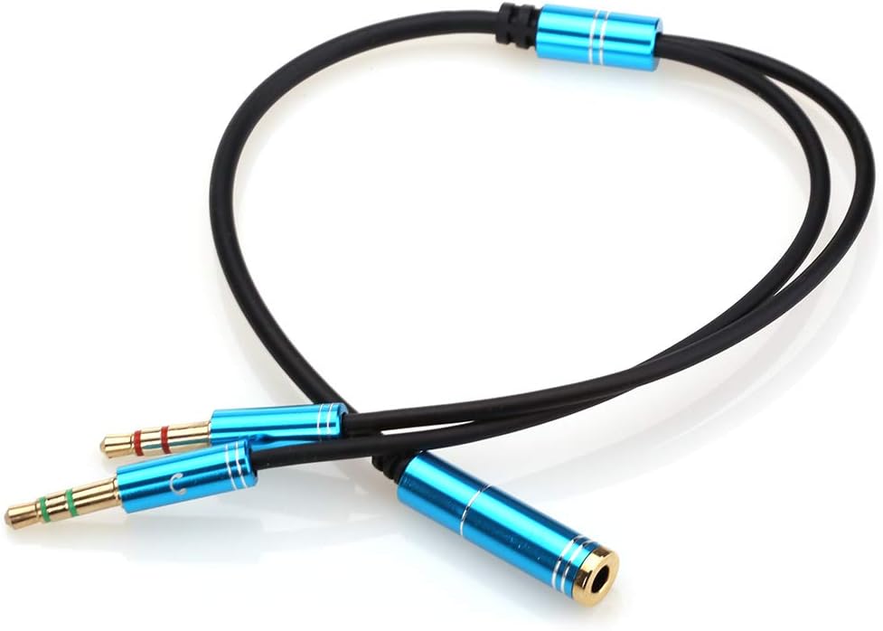 NANYI Headset Splitter Cable for PC 3.5mm Jack Headphones Adapter Convertors for PC 3.5mm Female with Headphone/Microphone Transform to 2 Dual 3.5mm Male for Computer Y Splitter Audio, (Bule)