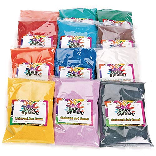S&S Worldwide Art Sand Assortment. For Sand Art Layering in Bottles, Decorating Adhesive Sand Art Pictures, & More Crafts, 12 Fun Colors of Fine Sand in 2lb Bags - 24 Total lbs! Non-Toxic, Pack of 12