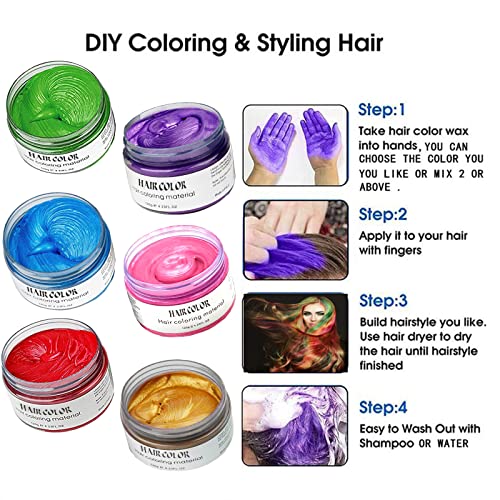 Temporary Hair Color Dye For Girls Kids, Hair Wax Color Girl Toys Gifts For Age 4 5 6 7 8 9 Birthday,Party, Cosplay Diy, Children's Day, Halloween, Christmas (6 Color-Red Pink Gold Blue Green Purple) #TOP4