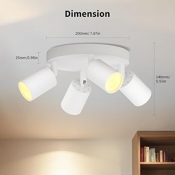 LVWIT White Ceiling Light,Kitchen Lights Ceiling,Light Fittings Ceilings,4 Way Ceiling Spotlight Fitting,GU10 Base Spot Lights for Kitchen Lounge Bedroom Dining Room(Bulb Not Included)