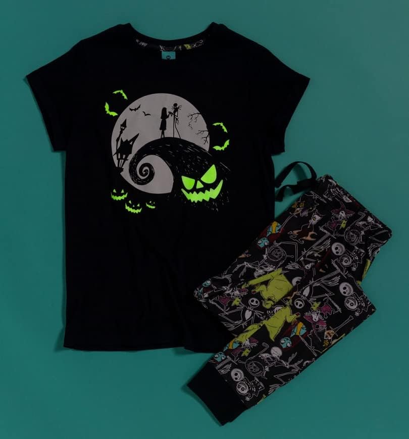 TruffleShuffle The Nightmare Before Christmas Pyjamas | Women's | Matching PJ Set | Elsaticated Lounge-Pants and T-Shirt PJ Set | Cosy Christmas Pyjamas