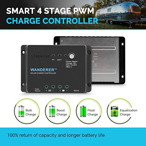 Renogy Wanderer Li 30A 12V PWM Negative Ground Solar Charge Controller Solar Panel Regulator w/ Temp Sensor Function Fit for Lithium, Sealed, Gel, and Flooded Batteries, Wanderer Li 30A by Renogy - Image 2