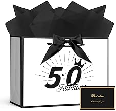 AOOSU Birthday Gift Bag, 28*20*10cm 50th Birthday Party Gifts Bag with Greeting Handles and 3 Wrappers and 1 Cards, Luxury Paper Bags with Handles for Girls Womens Wedding Party Christmas Valentines