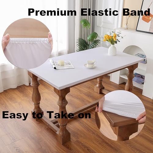 Limalred Fitted Spandex Rectangle Tablecloth, Soft Skin Friendly Non Pilling Breathable Fabric Table Cover with Elastic Band for Dining Gathering Party Banquet Decoration 42 x 72 Inch White by Limalred - Used condition - Image 4